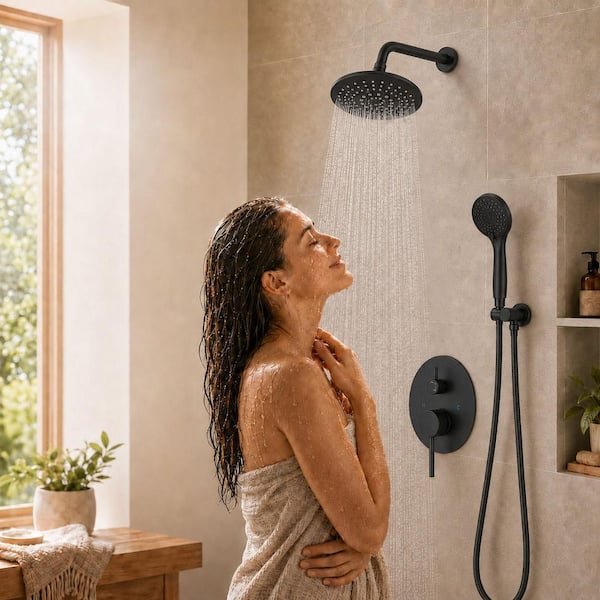 Single-Handle 2-Spray Round High Pressure Shower Faucet in Matte Black (Valve Included)
