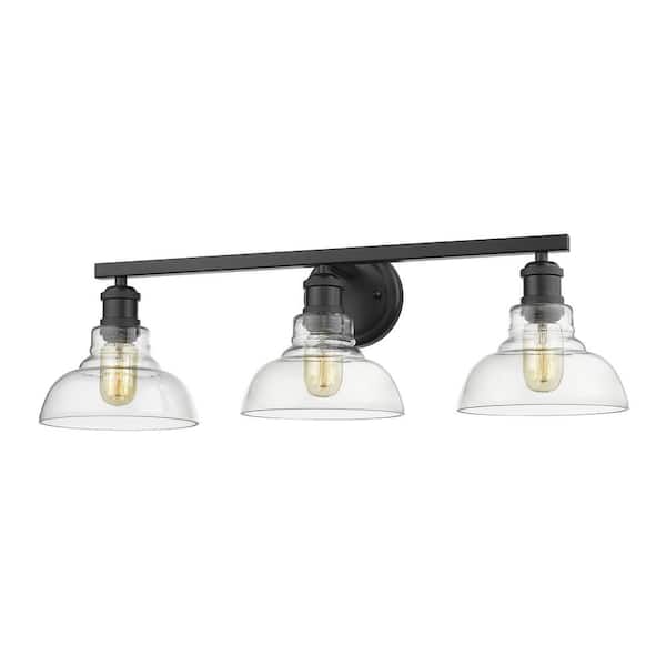 Carver 3-Light Black with Clear Glass Bath Vanity Light