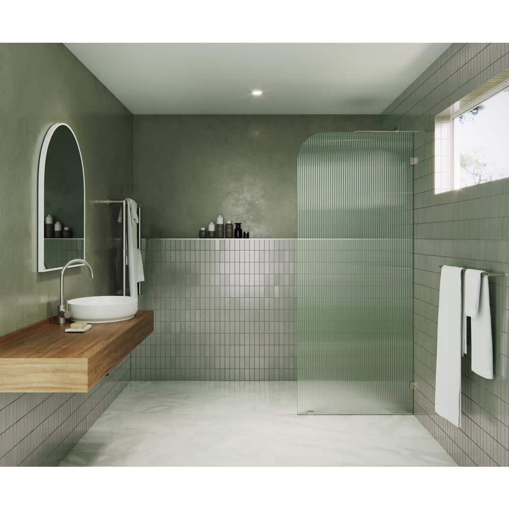 78" Tall Fluted Frosted Glass Frameless Shower Door Panel