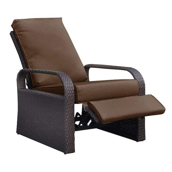 Unbranded Brown Wicker Aluminum Outdoor Garden Recliner Automatic Adjustable Lounge Recliner Chair with Brown Cushion