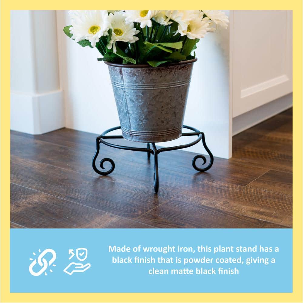 Black Wrought Iron Circular Plant Stand with Scroll Legs