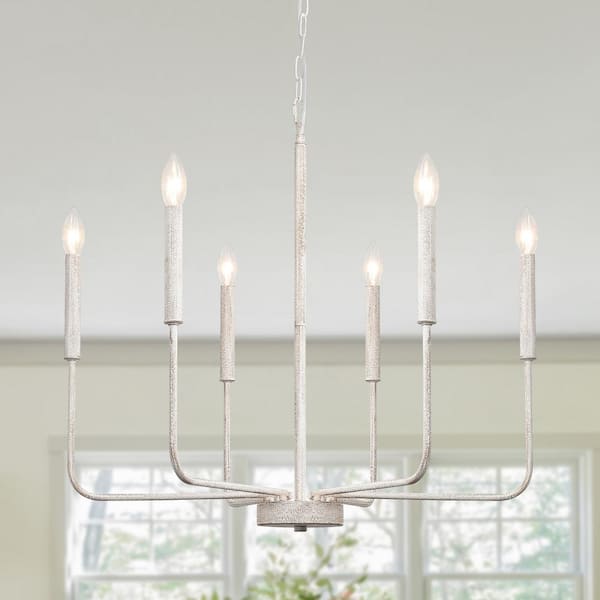 6-Light Vintage White Classic Farmhouse Candle Style Chandelier for Living Room with No Bulbs Included
