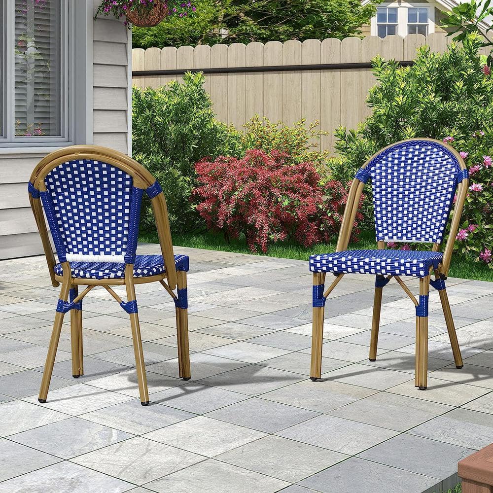 PURPLE LEAF Wicker Bistro Chair The Indoor Patio - Home Outdoor Chairs in Dark PPL04-DC-DB Blue French Depot (2-Pack) for Chairs Armless Hand-Woven Dining