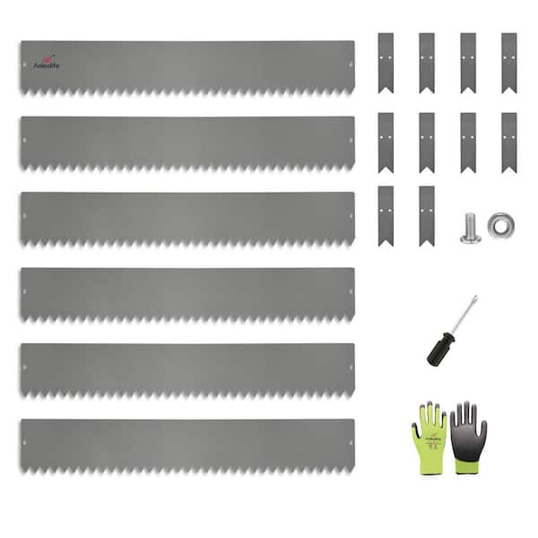 6-Pack 40 x 0.04 x 8 in. Galvanized Steel Garden Landscape Edging with 10 Stakes, Quartz Gray