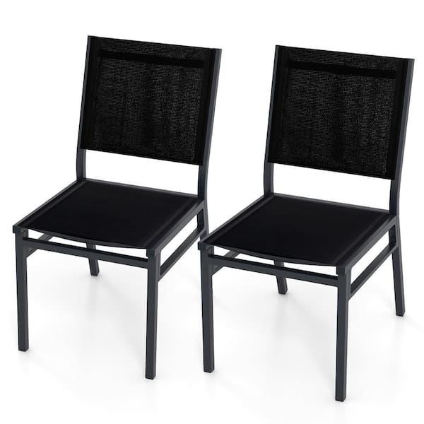 ANGELES HOME Outdoor Dining Chairs with Breathable Seat and Backrest for Backyard Porch Poolside (Set of 2)