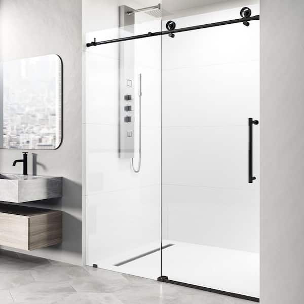 Elan Cass Aerodynamic 56 to 60 in. W x 76 in. H Frameless Sliding Shower Door in Matte Black with 3/8 in. Clear Glass