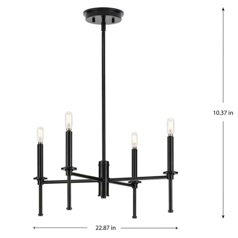 Elara Matte Black 4-Light Steel Chandelier with Clear Glass Shades