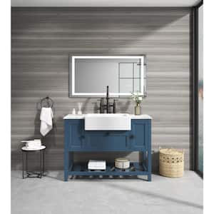 48 in. W x 20 in. D x 33.6 in. H Solid Wood Bath Vanity Cabinet without Top in Blue w/ Drawers & Open Shelf for Storage