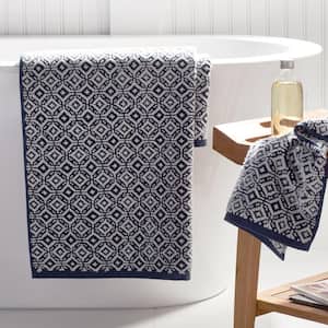 Company Cotton Navy and Cream Jacquard Navy Geometric Cotton Towel