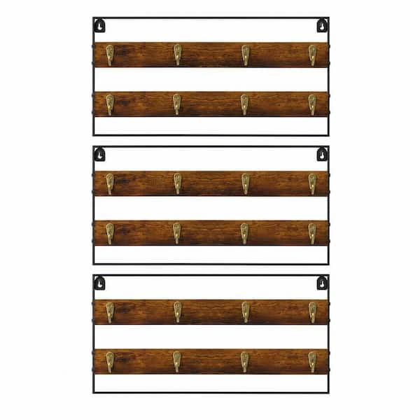 3-Pack 8-Hook Rustic Brown Mug Hook to Hold 24-Mugs, Wall Mounted Coffee Mug Racks, Coffee Mug Holder for Kitchen