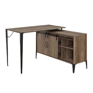 Zakwani 48 in. L-Shaped Rustic Oak and Black Wood Writing Desk with Shelves