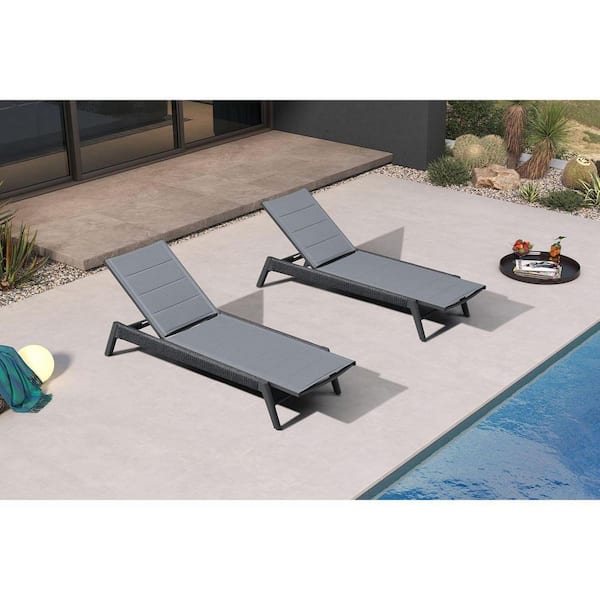 PURPLE LEAF Outdoor Chair Chaise Lounge Sun Lounges Aluminum Poolside Adjustable Reclining Patio Set of 2 Moon Basalt