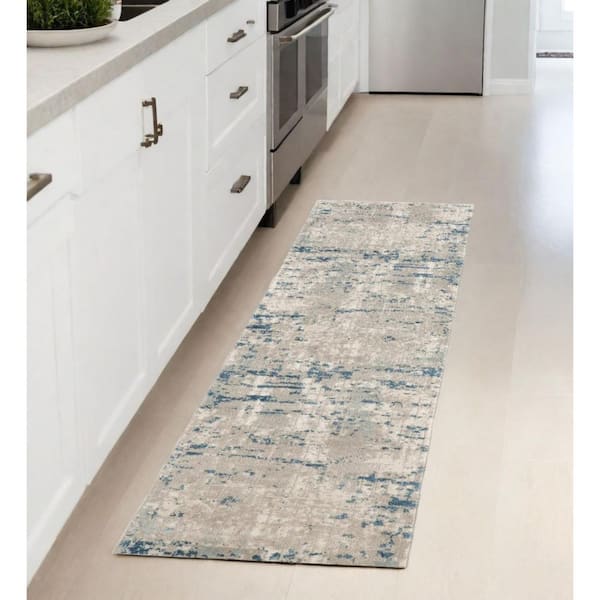 2 ft. x 8 ft. Blue Abstract Washable Area Rug Runner Rug