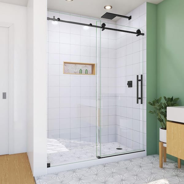 DreamLine Enigma-X 60 in. W x 76 in. H Sliding Frameless Shower Door in Matte Black with Clear Glass