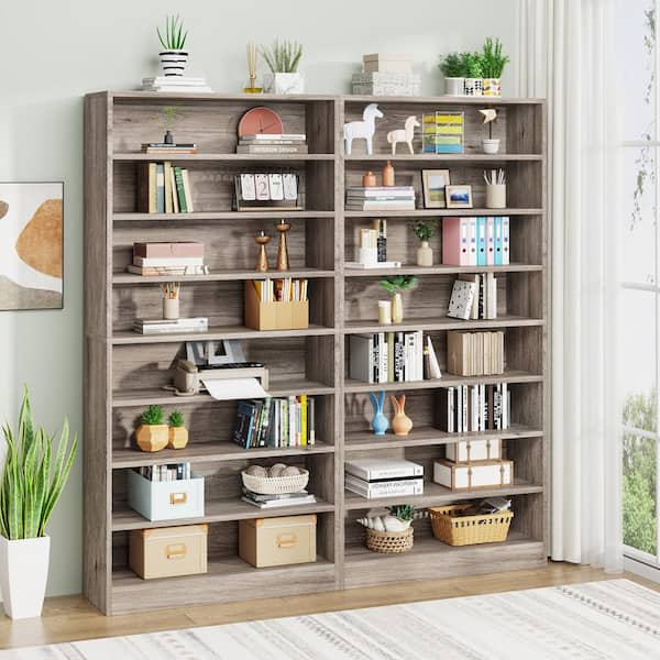BYBLIGHT Eulas 70.8 in. Tall Beige Gray Wood 9-Shelf Standard