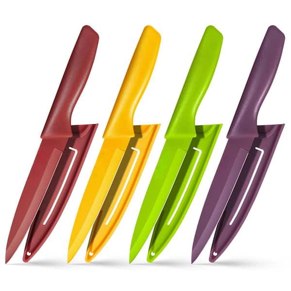 3.8 in. Stainless Steel Partial Tang Paring Knife Set with Ergonomic Handles for Fruit and Vegetable, Kitchen (4-Pack)