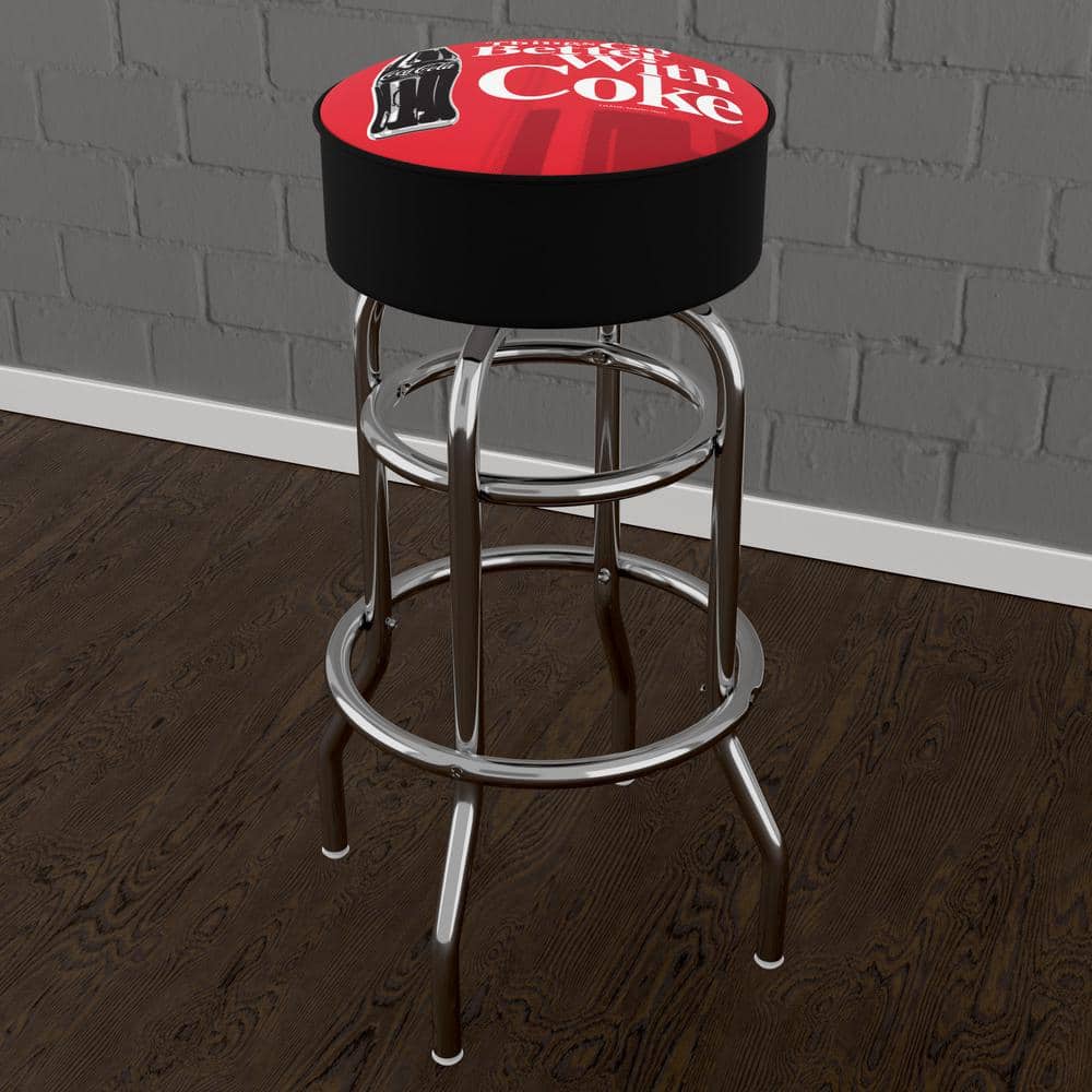 Coca-Cola Things Go Better with Coke Bottle Art 31 in. Red Backless Metal Bar Stool with Vinyl Seat