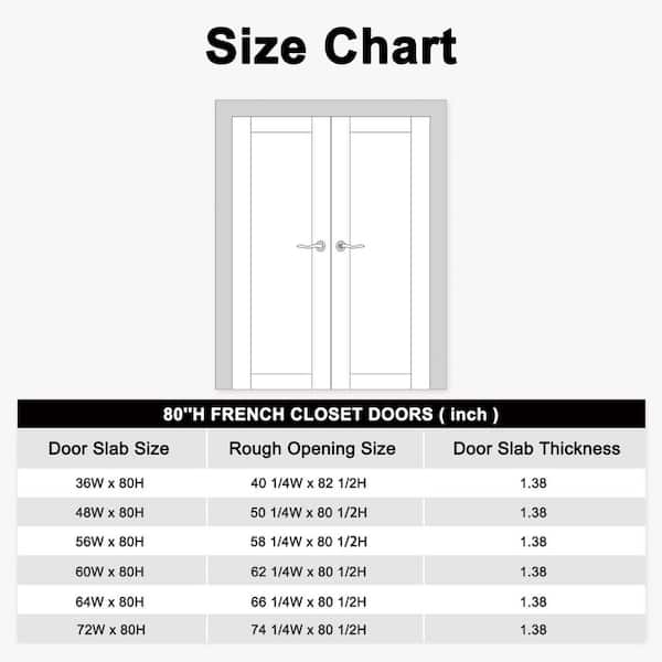 48 in. x 80 in. 1-Lite Clear Glass Universal White Solid Core MDF Double French Door with Quick Assemble Jamb