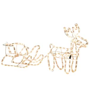 OutSunny 35 in. LED Reindeer Sleigh Outdoor Christmas Standing Figure Decoration