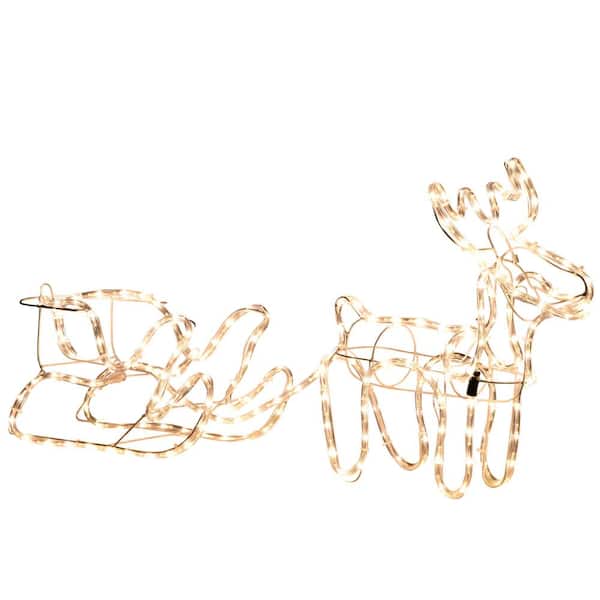 Staykiwi OutSunny 35 in. LED Reindeer Sleigh Outdoor Christmas Standing Figure Decoration