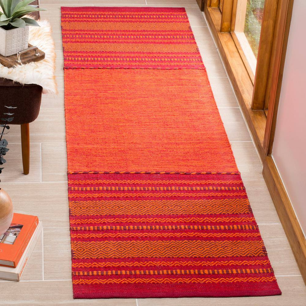 Handmade Red Cotton Flat Woven Runner Rug