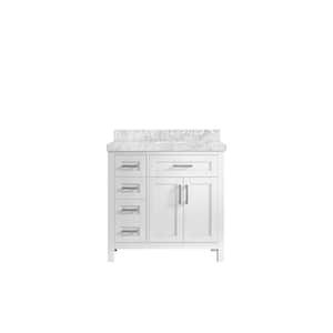 Cambridge 36 in. W x 22 in. D x 36 in. H Right Offset Sink Bath Vanity in White with 2 in. Carrara Marble Top