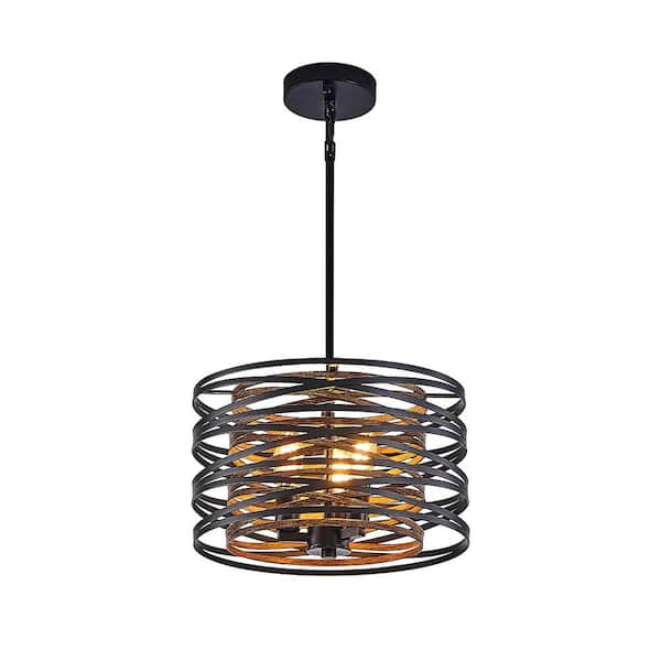 13 in. W 3-Light Rustic Pendant Light Industrial Chandelier for Island, E12, No Bulbs Included (Walnut+Black)
