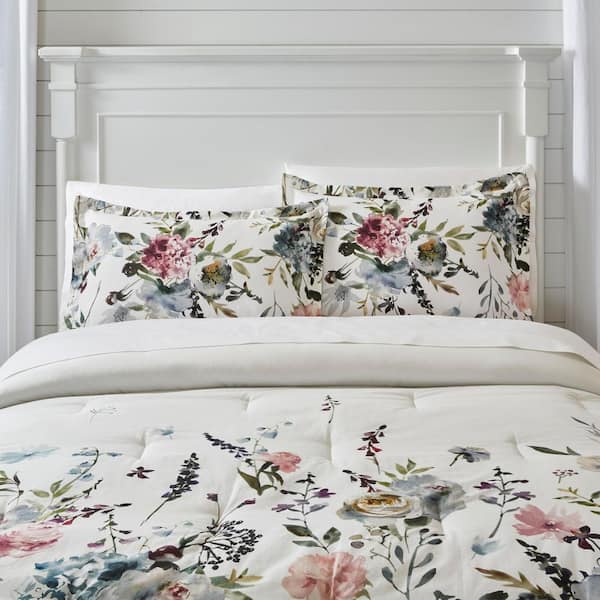 Home Decorators Collection Flora 3-Piece Multi-Color Watercolor Floral  Cotton Full/Queen Comforter Set FA97777-FQ - The Home Depot