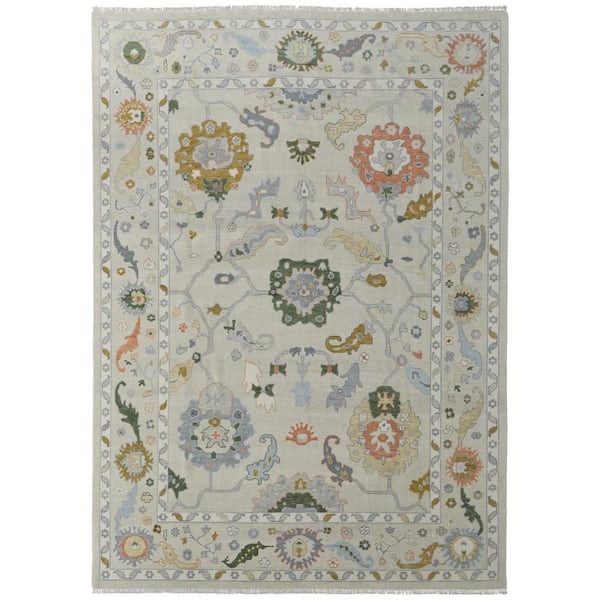 Gray, Ivory, Gold Floral 12 ft. x 15 ft. Area Rug