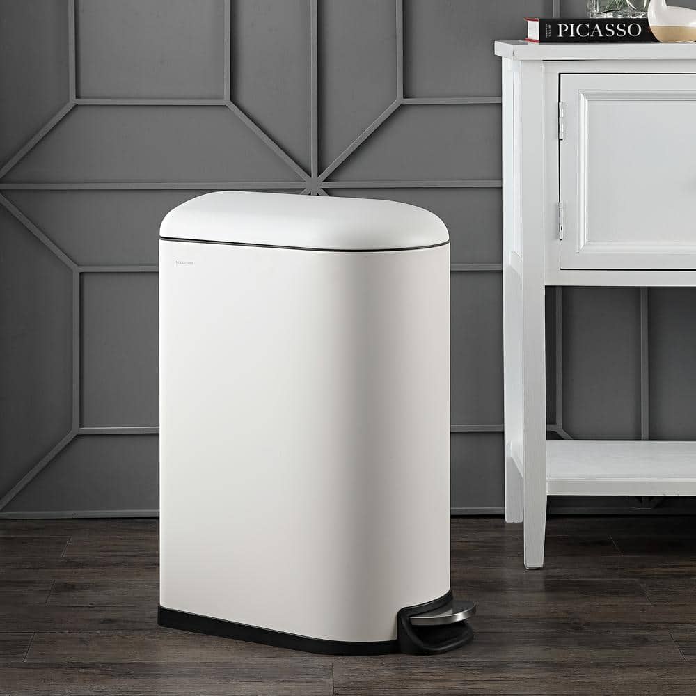 White Stainless Steel Fingerprint Resistant Step Trash Can