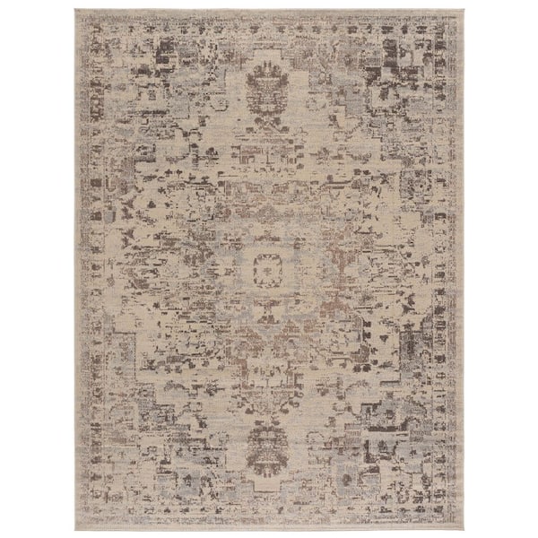 Madison 9 ft. x 12 ft. Ivory/Beige Gray Distressed Border Area Rug