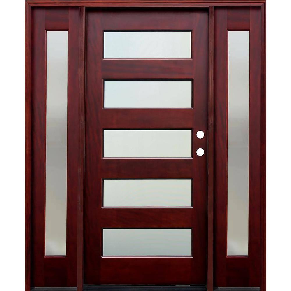 Pacific Entries 70 in. x 80 in. 5 Lite Mistlite Stained Mahogany Wood