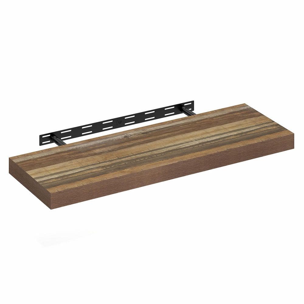Close-up of the layered wood construction of the shelf.