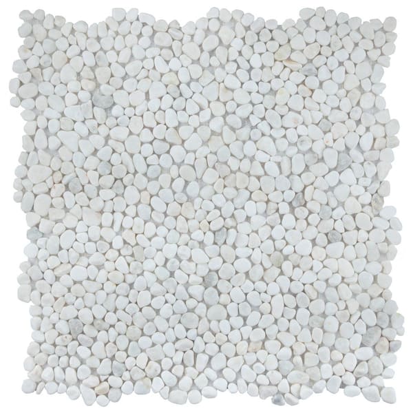 Merola Tile Pebblini White 12-1/4 in. x 12-1/4 in. x 7 mm Pebble Stone Mosaic Tile (1.06 sq. ft./Each)