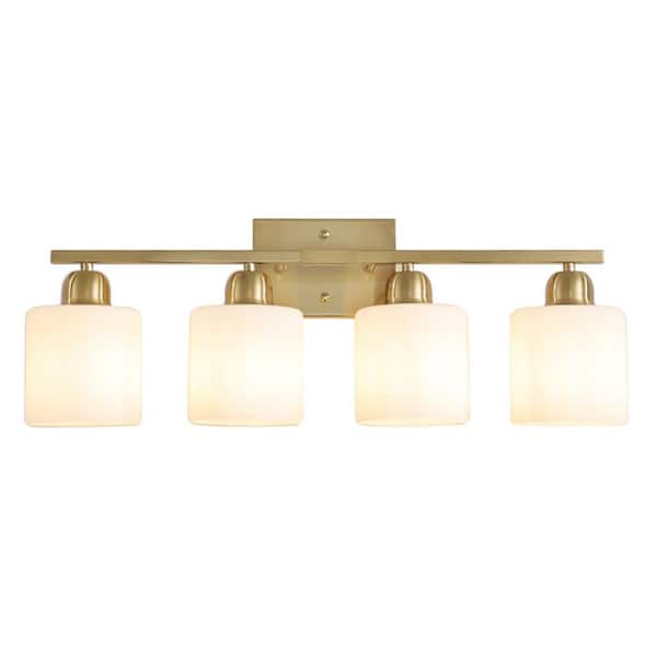 24.8 in. 4-Light Modern Gold Bathroom Vanity Wall Light with Frosted Glass Shades