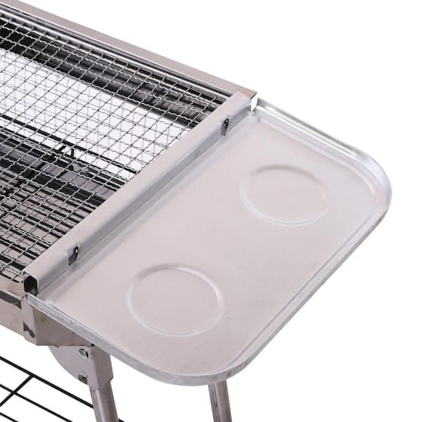 Outsunny Portable Folding Charcoal BBQ Grill in Silver Stainless