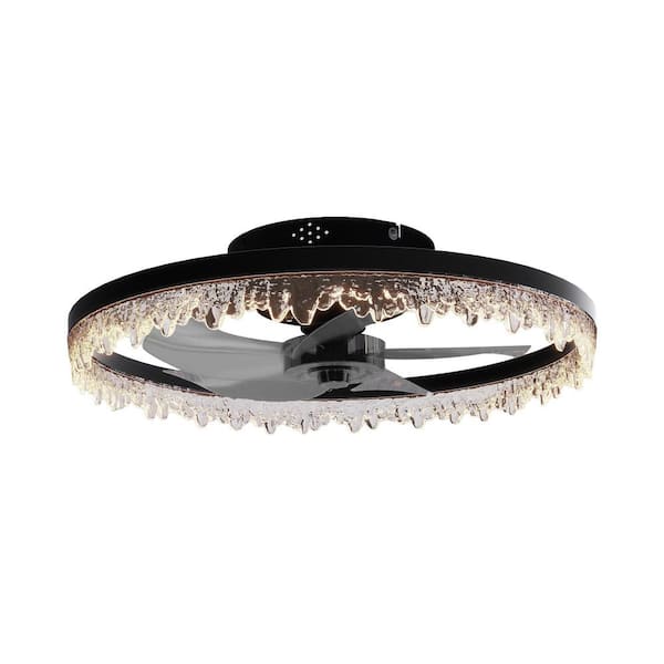 20 in. Flush Mount Ceiling Fan with Reversible Motor, Dimmable LED, App Control and Crystal Acrylic Light Ring