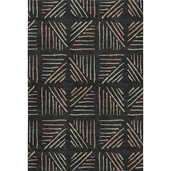 Mayfield Premium Machine Washable Abstract AMF2413 Black 10 ft. x 14 ft. Area Rug
