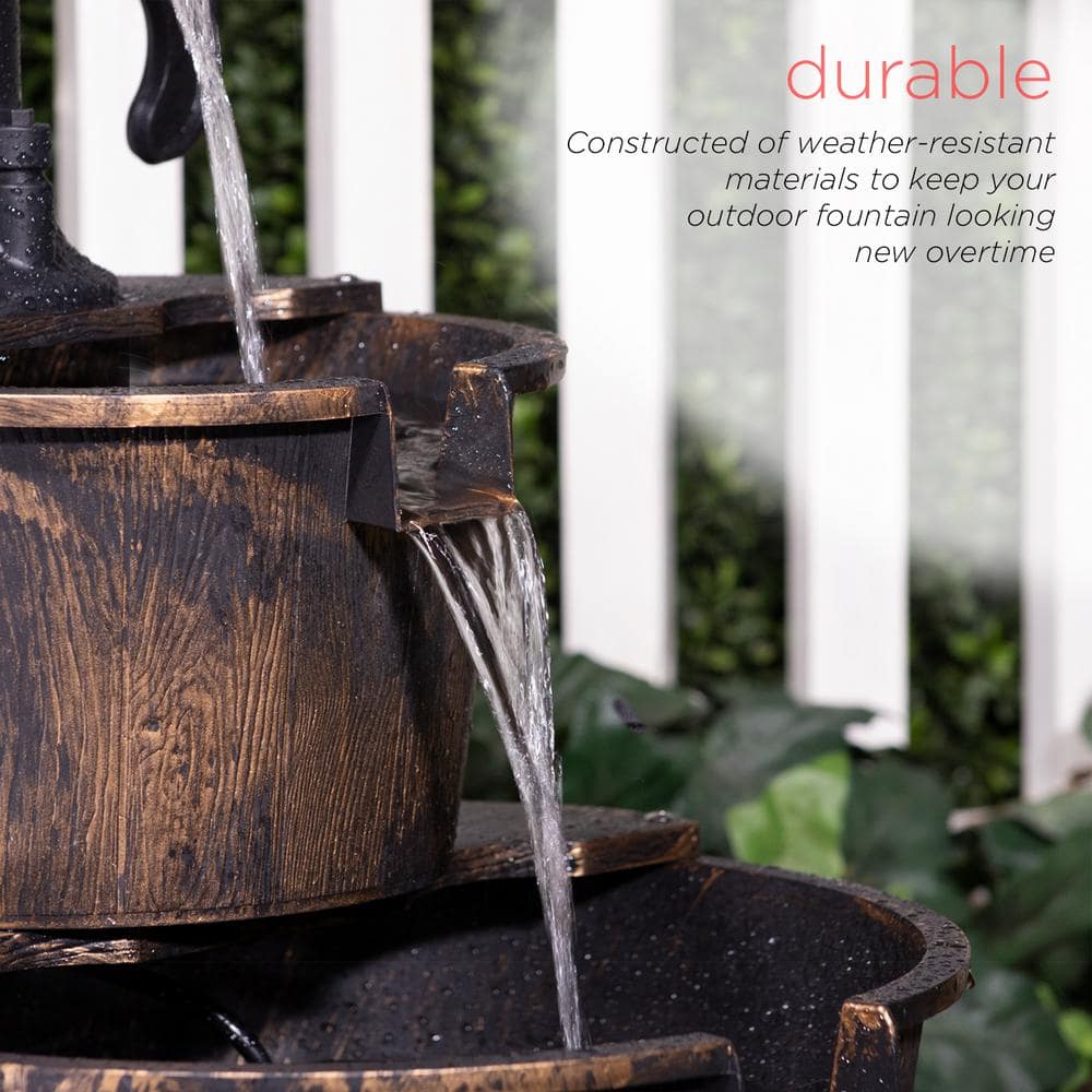 Rustic Bronze 2-Tier Barrel and Pump Water Fountain