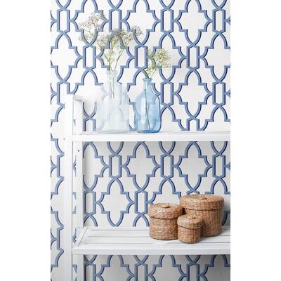 Luxe Haven Riviera Blue Coastal Lattice Peel and Stick Wallpaper (Covers 40.5 sq. ft.)