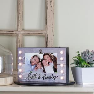 LED 4 in. x 6 in. Matte Gray Lighted Faith and Family Picture Frame with Clip (for all occasions, New Year's, etc)