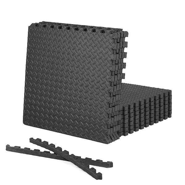 CAP Black 24 in. W x 24 in. L x 1 in. T EVA Foam Double-Sided Diamond Pattern Gym Flooring Mat (12 Tiles/Pack) (48 sq. ft.)
