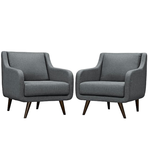 MODWAY Verve Upholstered Fabric Mid-Century Modern 2-Armchair Set in Gray