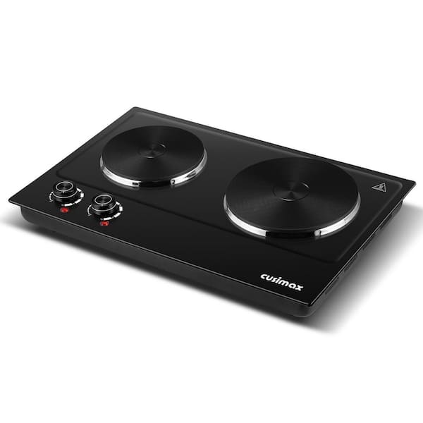 Double Die-Cast Burner 7.4 in. and 6.1 in. Black Hot Plate with 7-Gear Temperature Controls and Heat Resistant Knob
