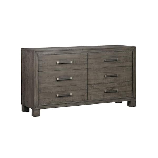 Benjara 66 in. Gray 6-Drawer Wooden Dresser Without Mirror