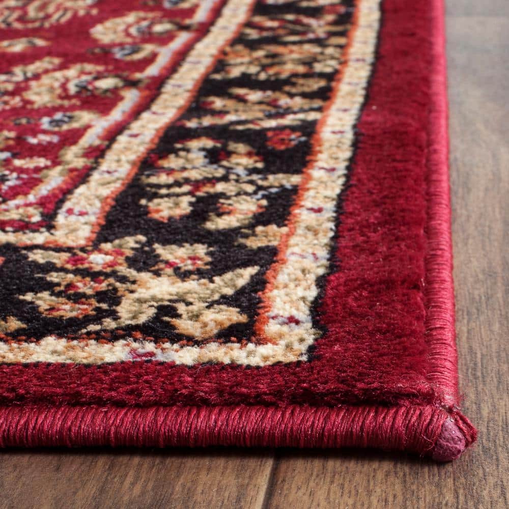 Red and Black Floral Synthetic Tufted Circle Area Rug