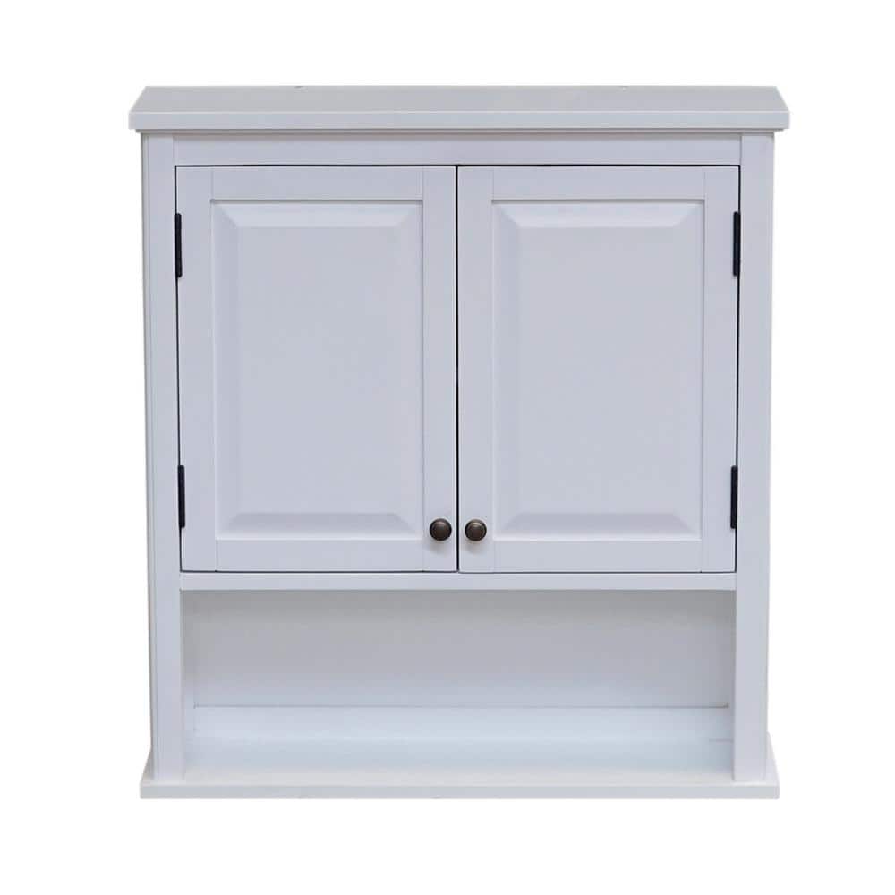 White Wood Adjustable Over-the-Toilet Storage Cabinet with Doors