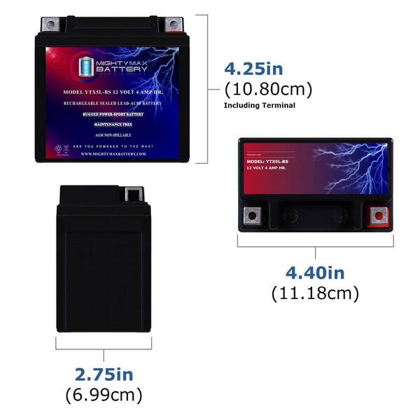 MIGHTY MAX BATTERY YTX5L-BS Replacement for Honda CRF250X CRF230F - Main Image