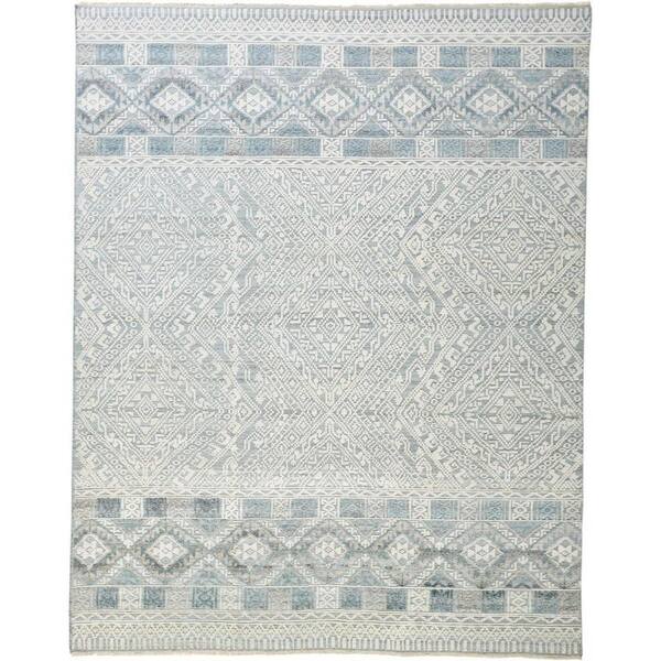 2 ft. x 3 ft. Ivory, Blue Geometric Area Rug