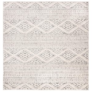 Tulum Ivory/Gray Doormat 3 ft. x 3 ft. Square Tribal Geometric Striped Area Rug